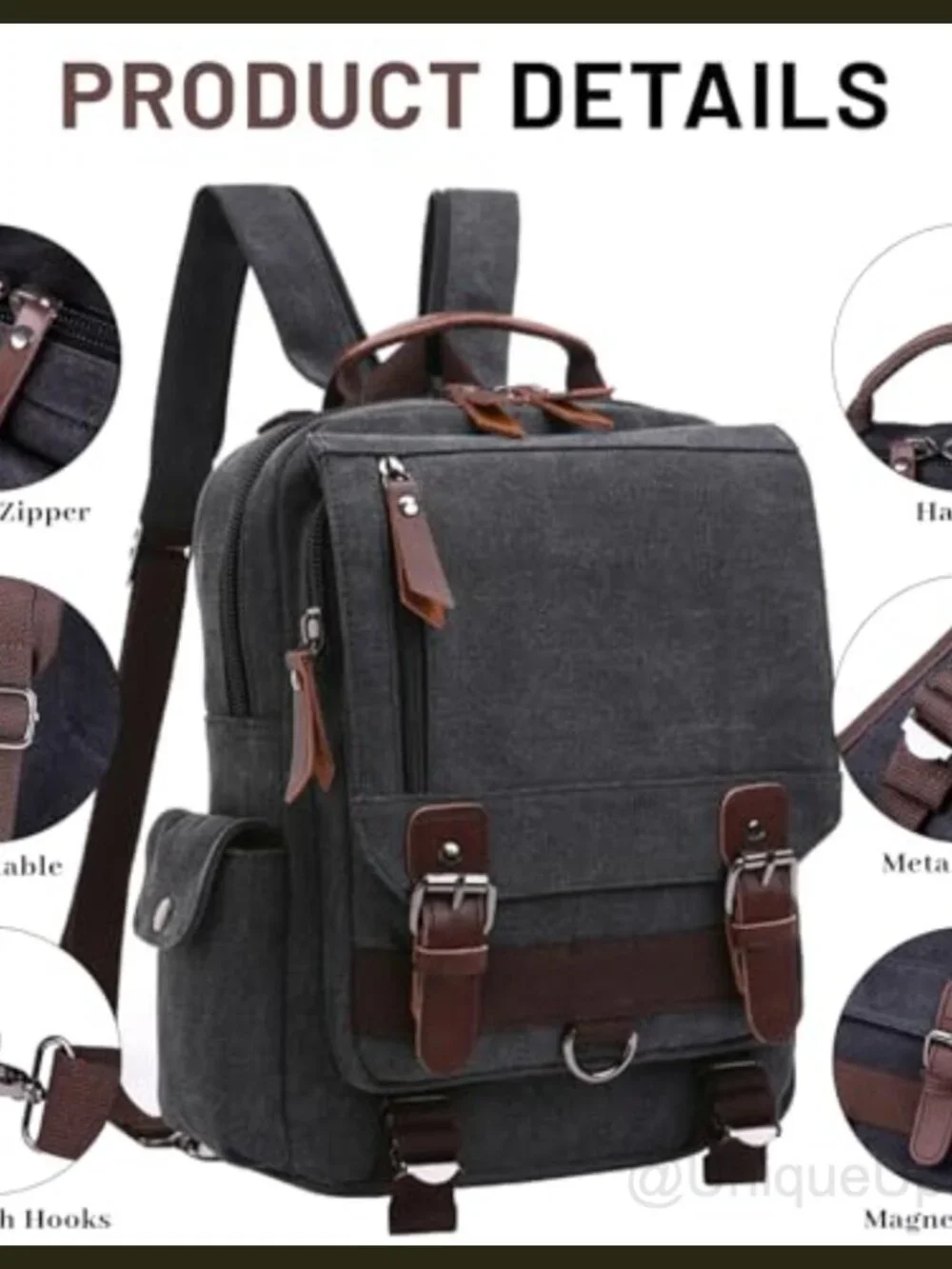 Canvas Crossbody Messenger Sling Backpack Faux Leather Trim Travel Bag